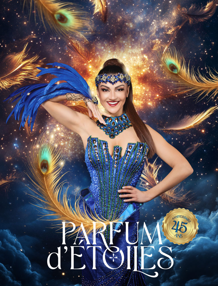 Affiche spectacle Parfum d'étoiles, 45ème anniversaire du Royal Palace Kirrwiller en Alsace, 2ème music-hall de France Grand-Est.